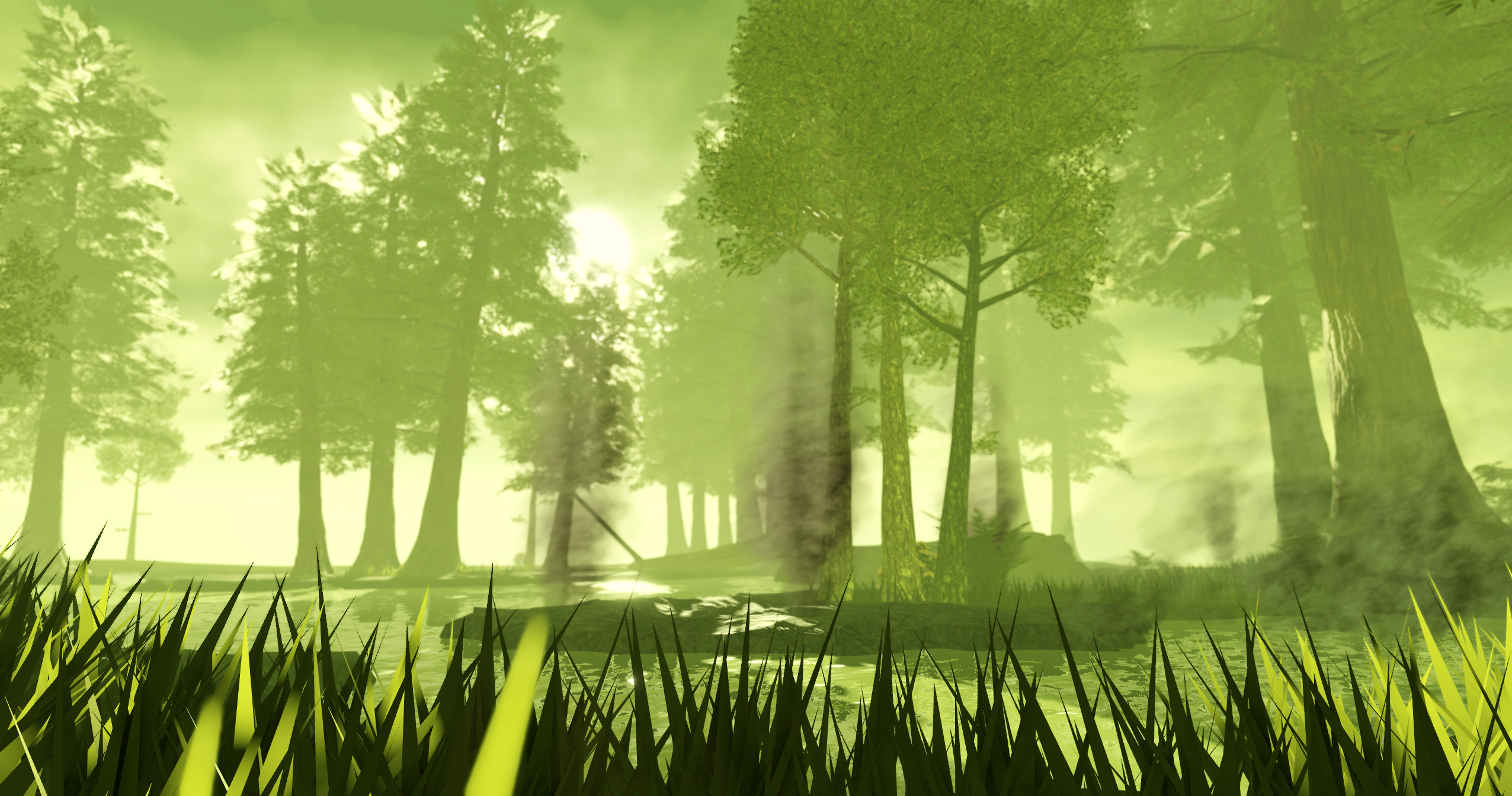 Otherworldly marsh. Thick fog, and massive trees, and chemical vents.