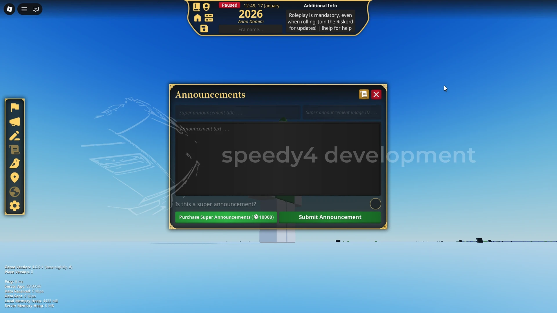 Announcements form. Send a server-wide announcement with this.