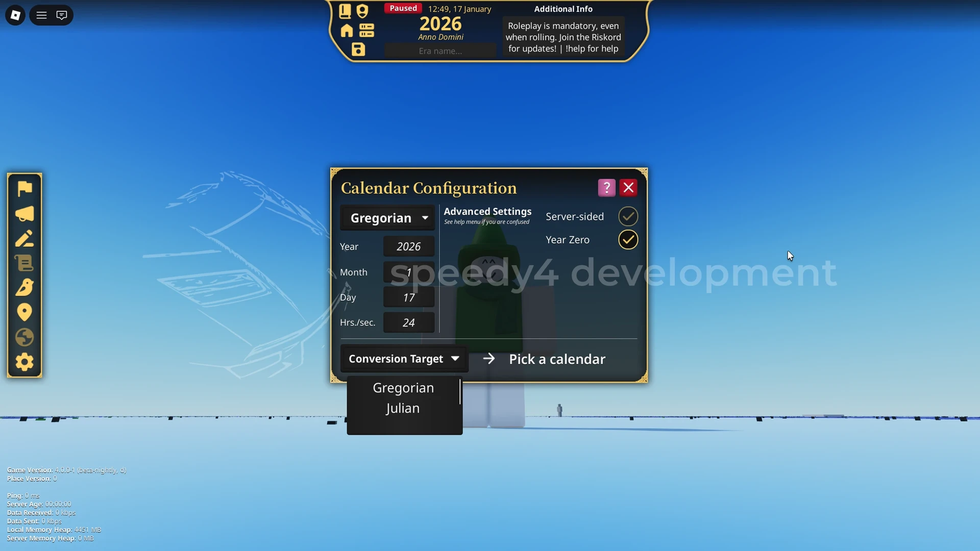 [UNFINISHED] Change the server calendar with this menu.
