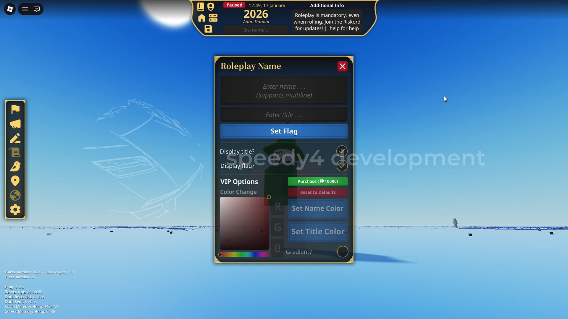 Roleplay name menu.