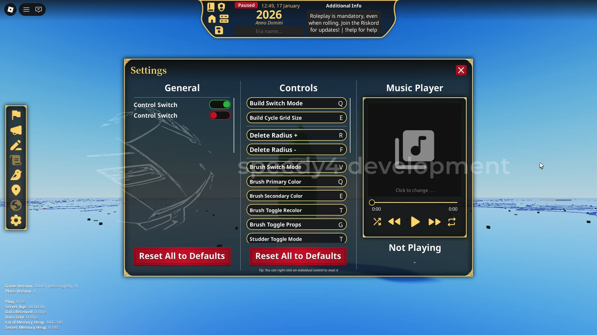 Personal settings menu.