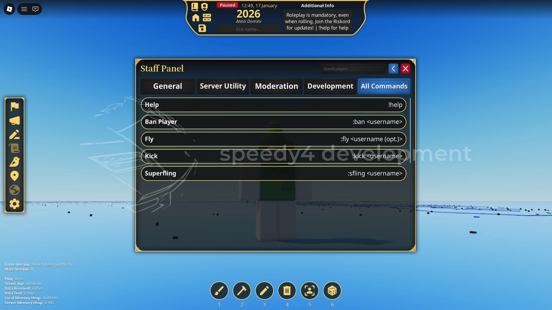 Staff panel, command list.