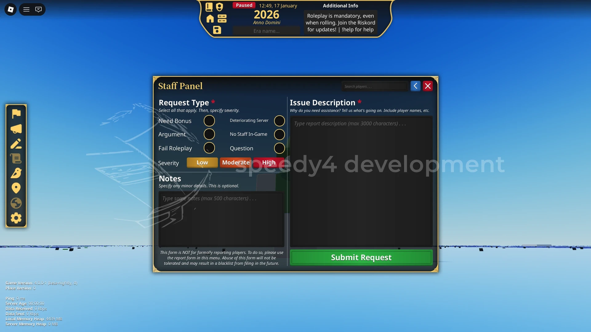 Staff panel, staff request interface.