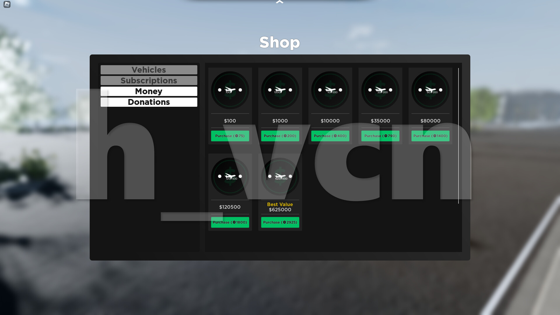 In-game shop UI.