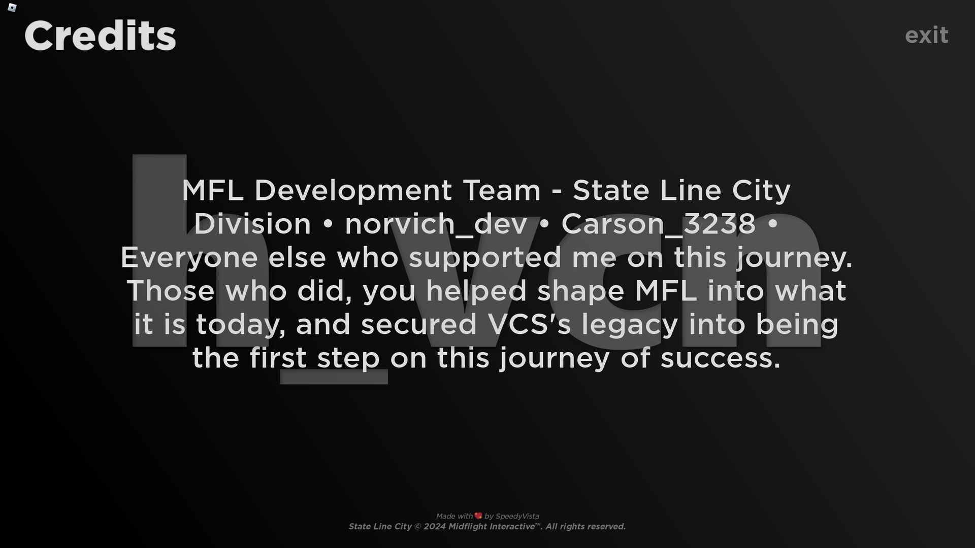 Credits screen.