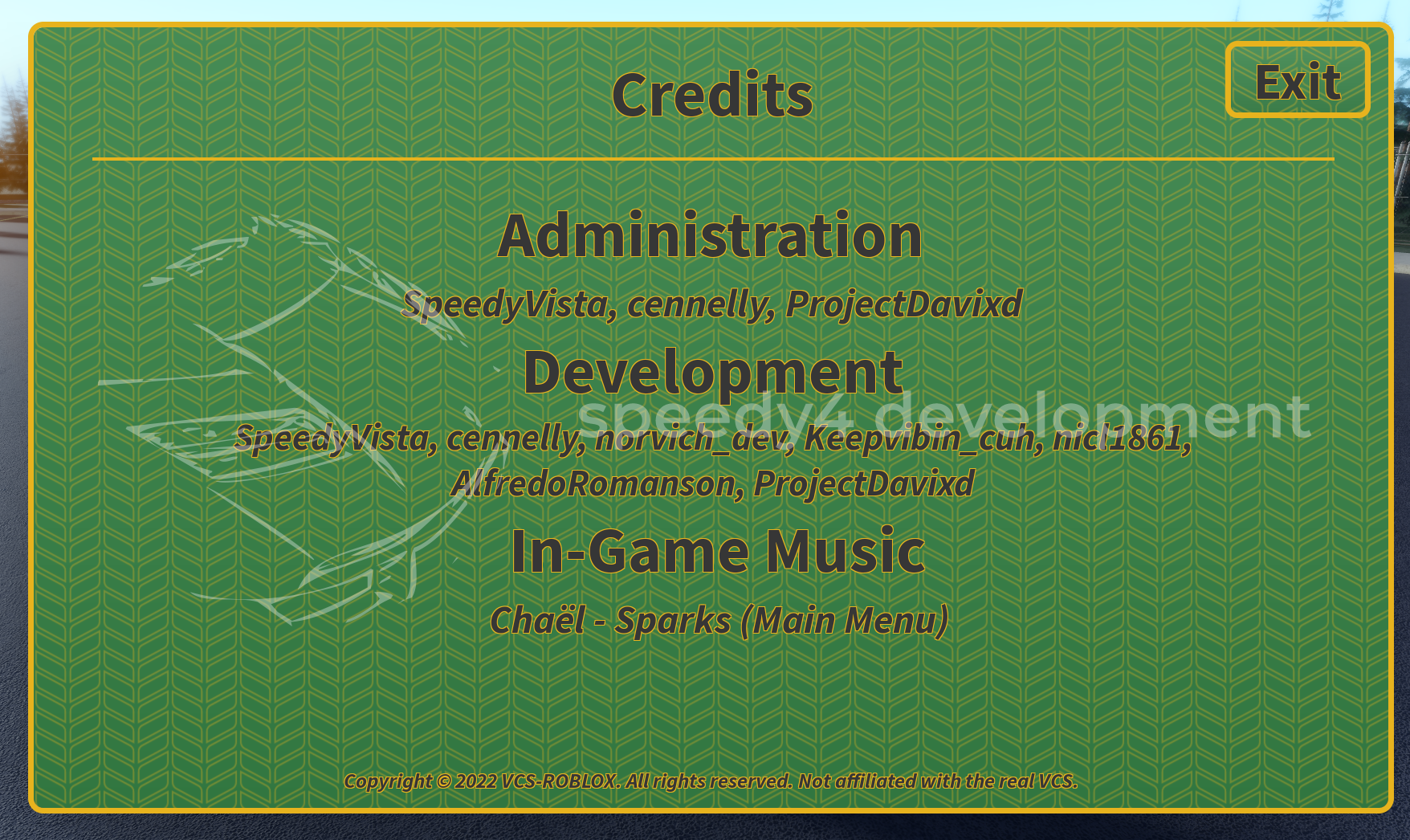 Credits menu.